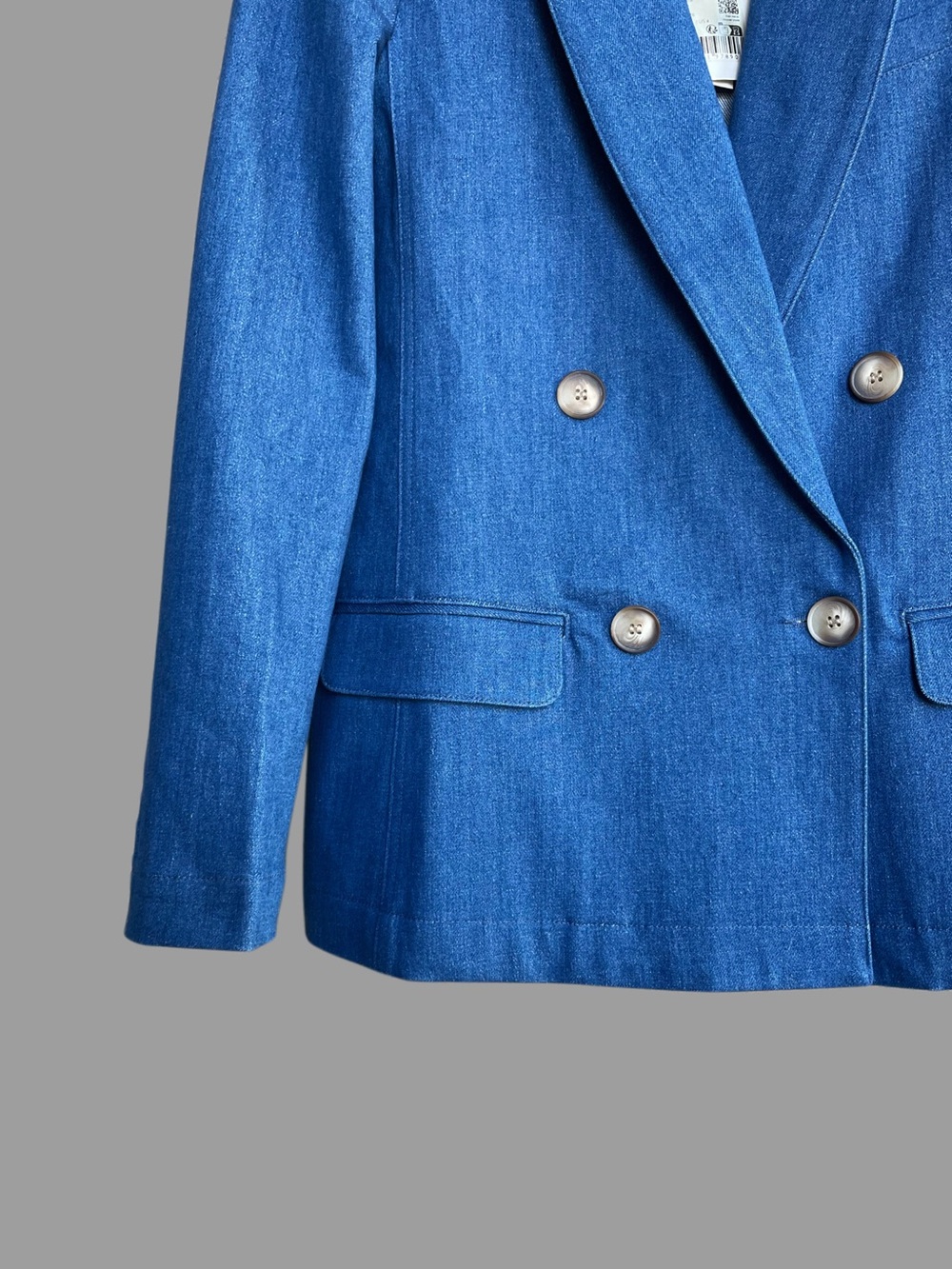 SEZANE NWT Blue Denim Cotton Double Breasted Lapels Blazer Christie Suit Jacket - Picture 9 of 17